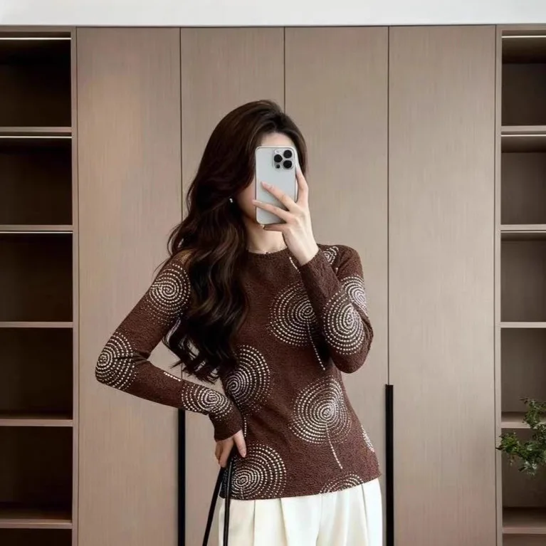 

Miyake Folds 2025 Autumn and Winter New Fashion Slim No Pin Buckle Top Printed Commuter Elegant T-shirt Tops Female Pleated