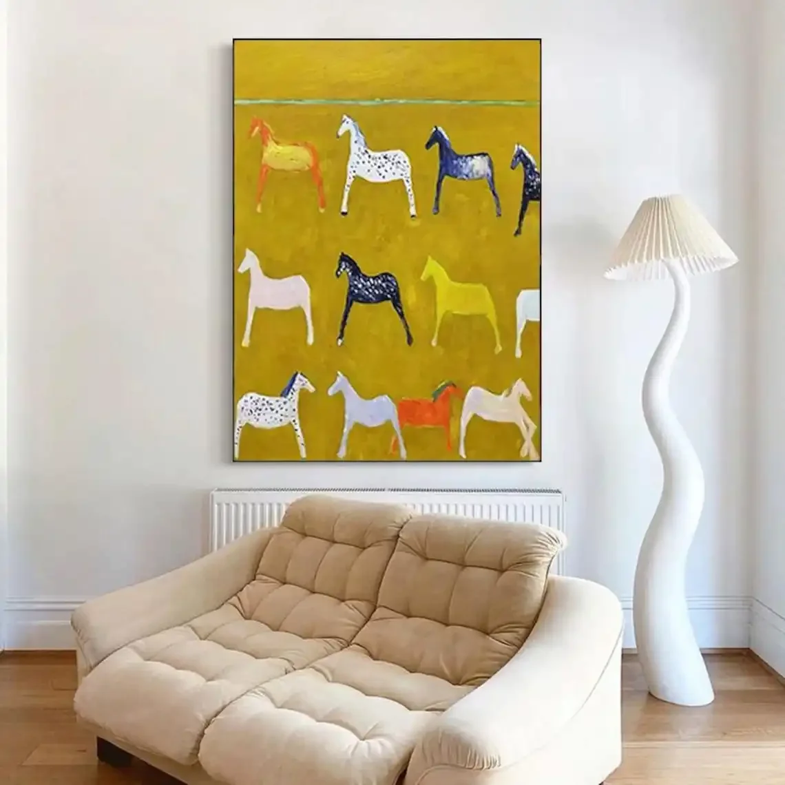 1 Stück rahmenloses Leinwandgemälde, gelbes Pferd, Leinwandgemälde, abstrakte Wandkunst, farbenfrohes, modernes, minimalistisches Gemälde für das Wohnzimmer