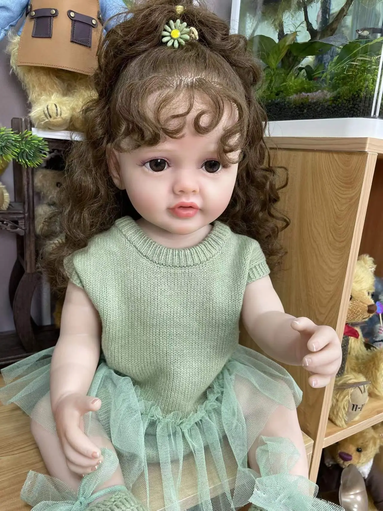 NPK 55CM Full Body Soft Silicone Lifelike Real Touch Reborn Baby Girl Betty With Little Wavy Hair Toddler Princess Doll