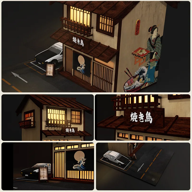 Moreart 1:64 Japanese restaurant scene architectural model car park set