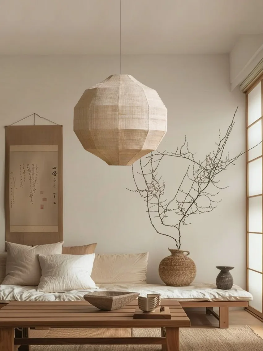 

Подвесной светильник в стиле ваби-саби с тканевым абажуром, светильник для чайной, ресторанный светильник-глобус, японские ретро-светильники.