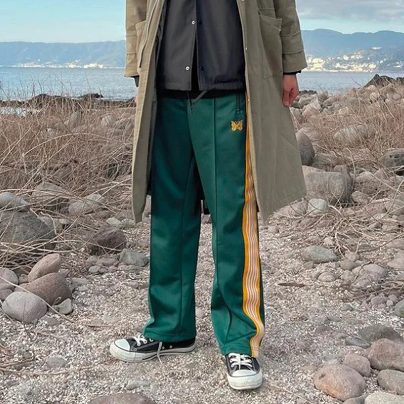 

Arrival Trousers Butterfly 1:1 Embroidery Yellow Webbing Track Stripe Green Pants Zipper Men Women Sweatpants Oversize