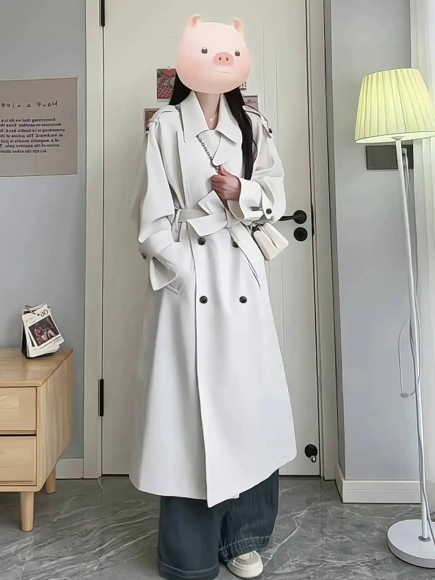 レディース ウインドブレーカー ロングトレンチコート 2026 春 グレー ダブルブレスト トレンチコート レディース エレガント ミドル丈コート