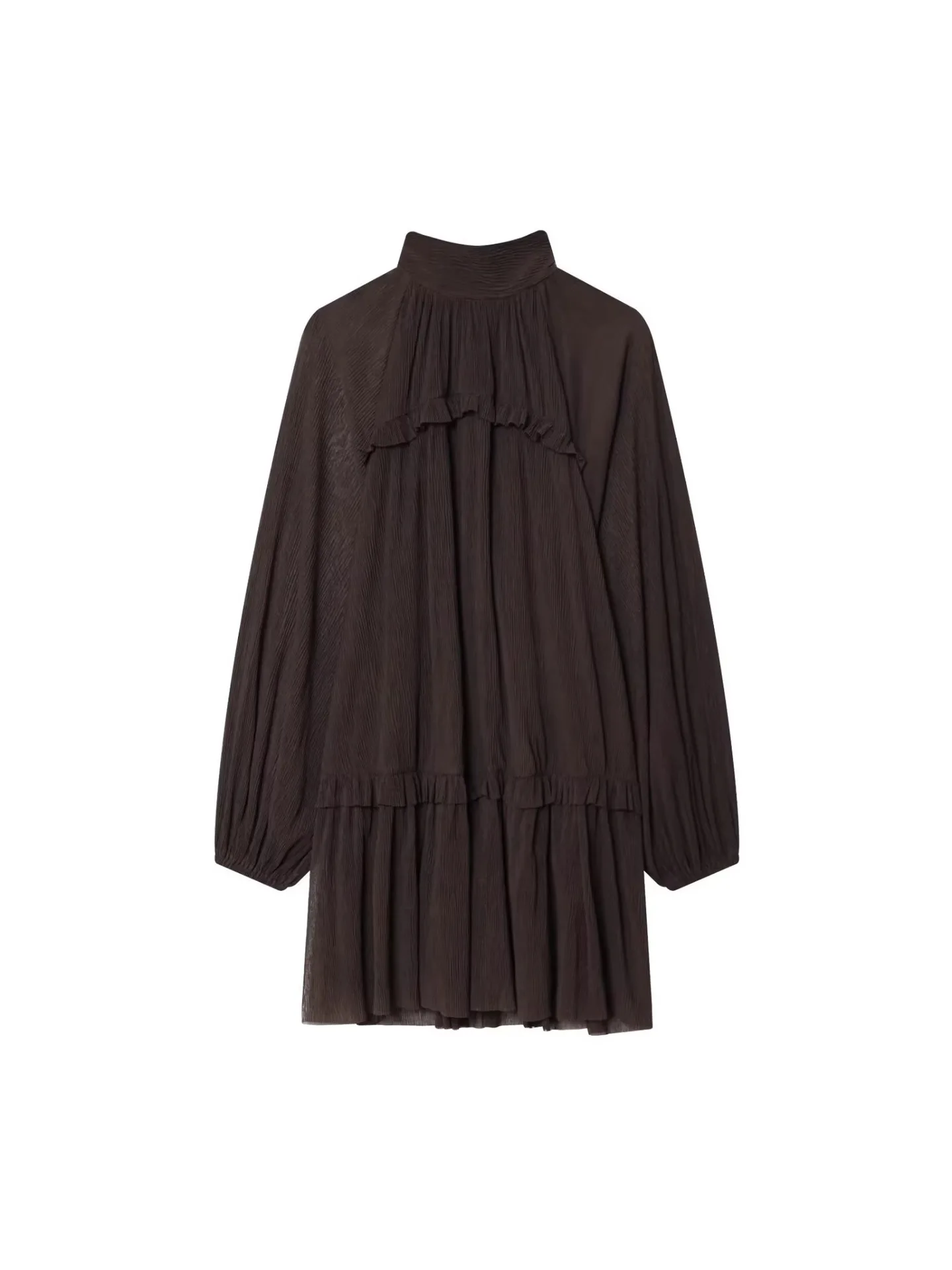 

Withered European And American Style Fashionable Pleated Stand Up Collar Dress Elegant Party Dresses Vestidos Women's Dress