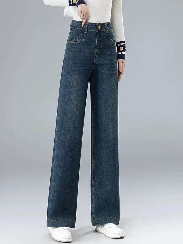 

High Waist Straight Leg Fce Lined Denim Jeans Women's Autumn Winter Slim Fit High End Feel Loose Comfortable Soft Jeans