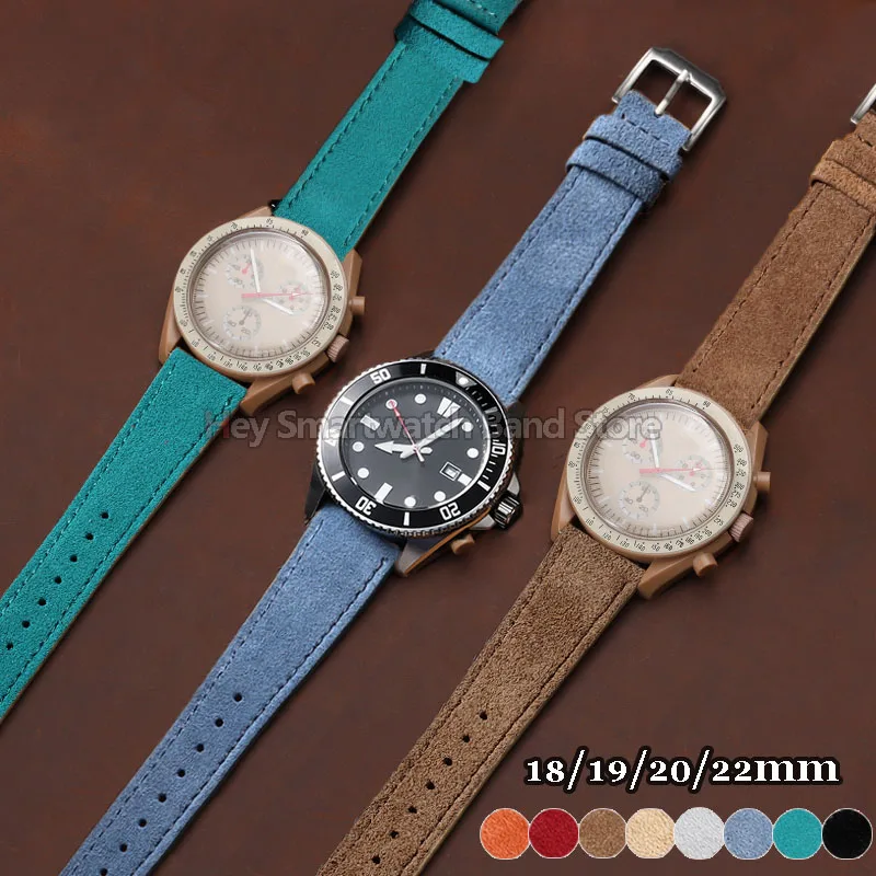 Vintage Suede Leather Strap 18/19/20/22mm Quick Release Leather Watch Band for Omega for Seiko for Tissot Watch Belt Buckle Band