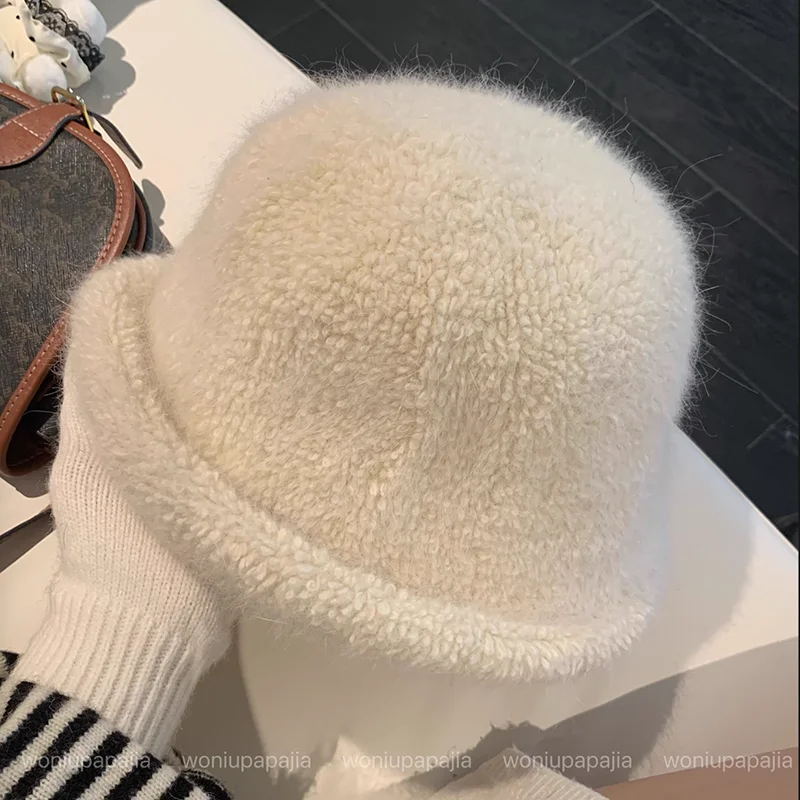 Damen-Kaninchenfellmütze, Herbst/Winter, neuer Kälteschutz, Roll-Edge-Fischermütze, flauschig, weich, modisch, einfach, vielseitig, Eimerhut – Detail 6