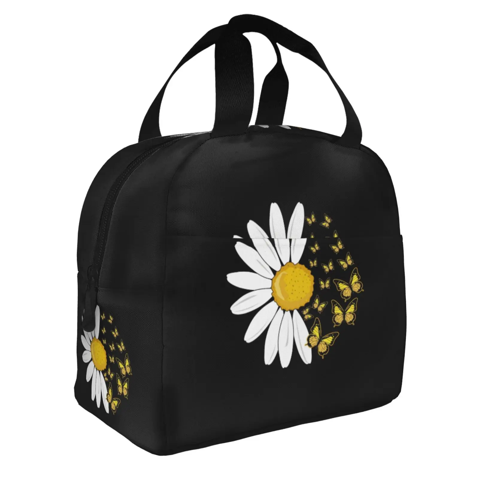Sunflowers Butterfly Print Lunch Bags Insulated Bento Box Lunch Tote Leakproof Picnic Bags Thermal Bag for Woman Girl School