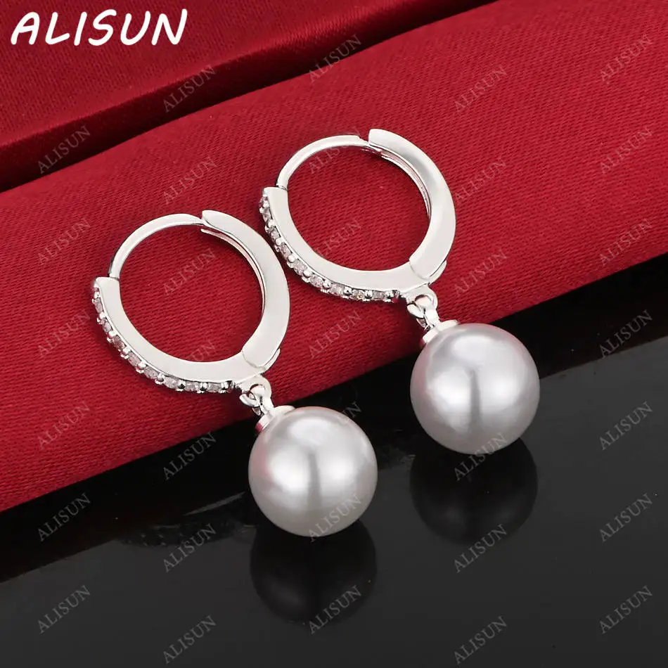 

ALISUN 925 Sterling Silver 10mm Pearl Zircons Earrings Drop Earrings For Women Creativity Gifts Street All-match And Daily Wear