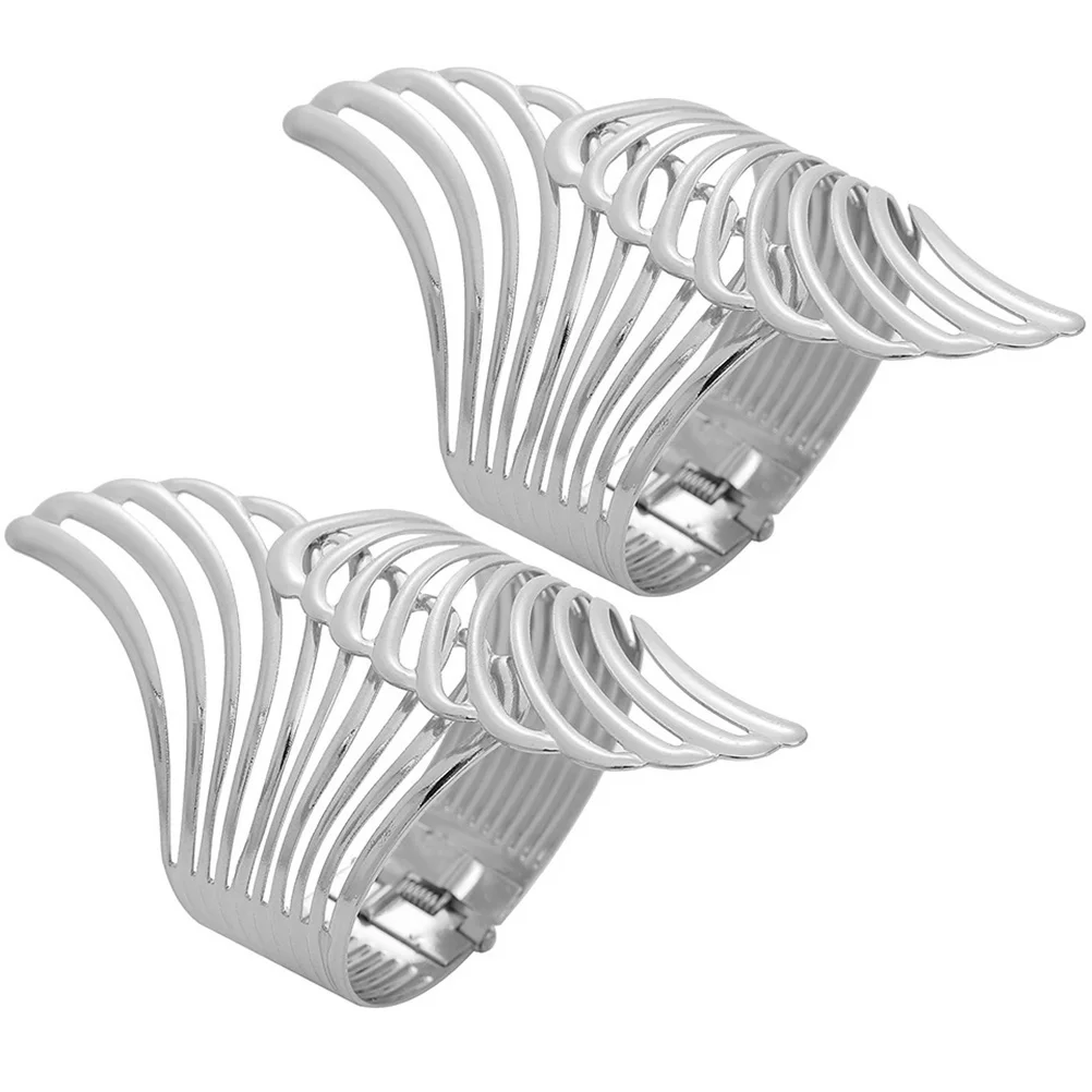 

2 Pcs Metal Hand-dressing Bracelets Wing Cuff Style Fashion Hollow Bangle Bangles for Women Alloy