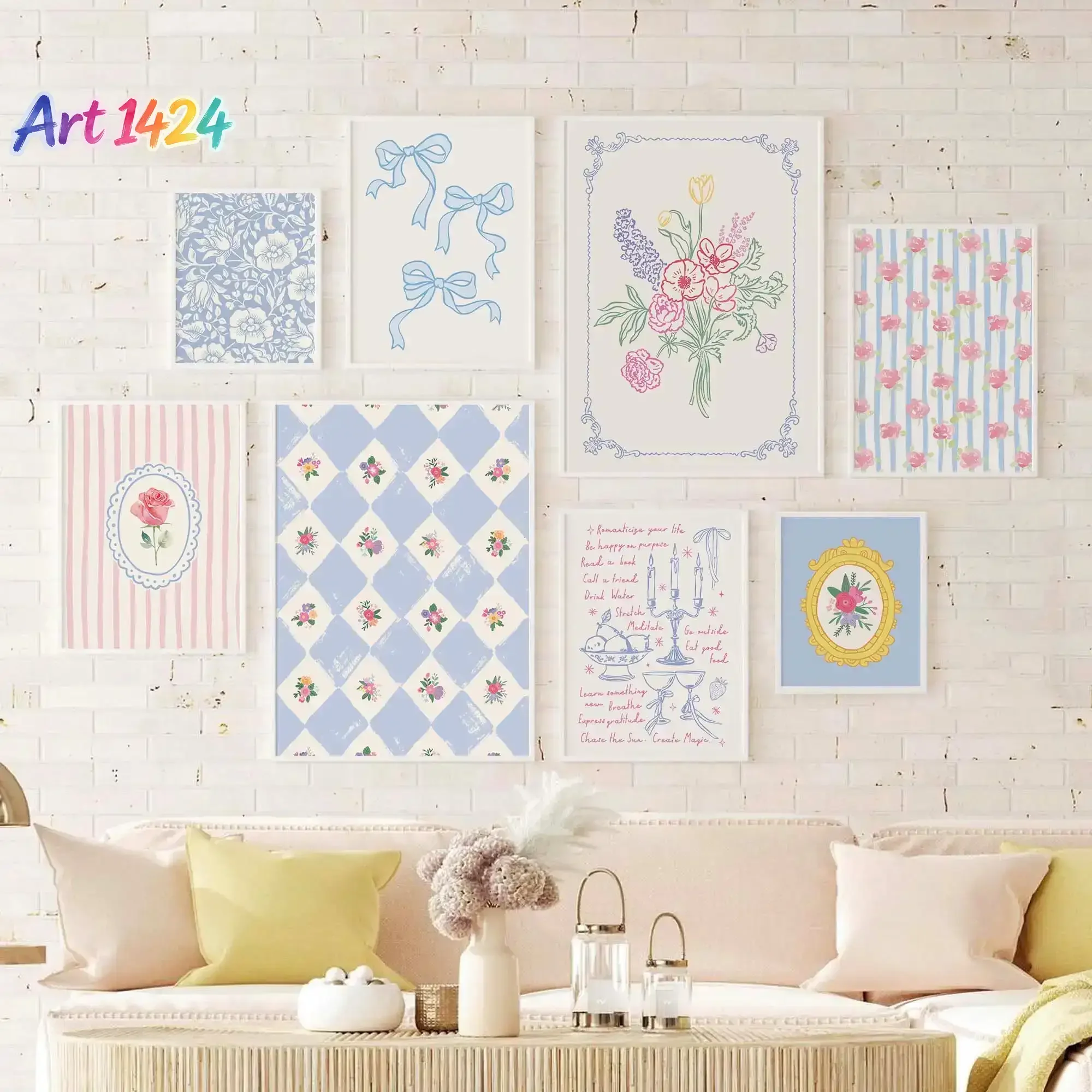 Vintage Floral Gallery Wall Canvas Poster Cottage Printable Wall Art Grandmillennial Floral Art Print Cute Coquette Wall Art