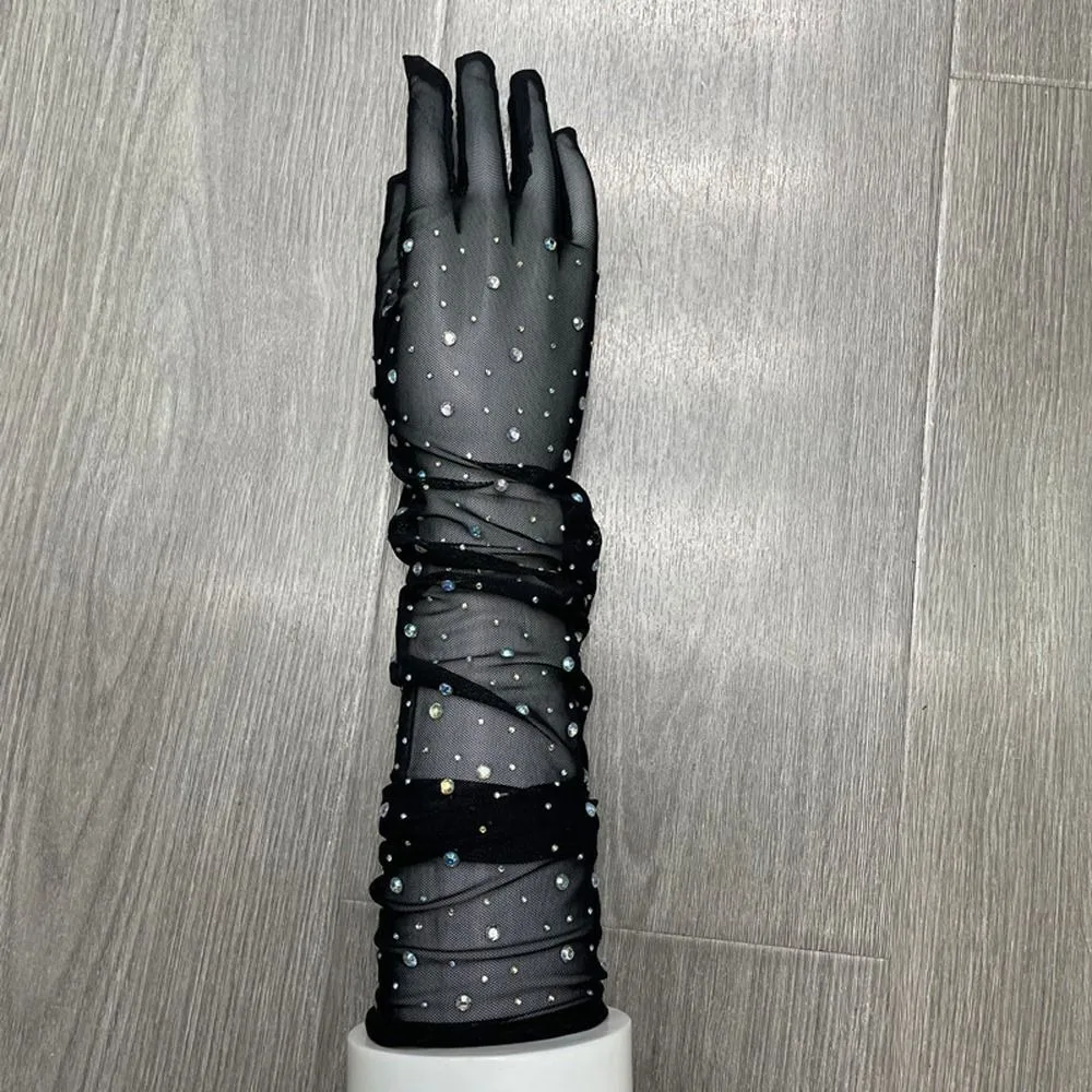 

Fashion Shiny Crystal Sun Protection Mittens Transparent Breathable Bride Wedding Gloves Anti-UV Mesh Women Driving Gloves Women