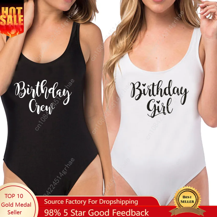 Birthday girl & Crew Swimwear 14 colors Thong One Piece Swimsuits Birthday Party Sexy Jumpsuit Women Monokini Beachwear
