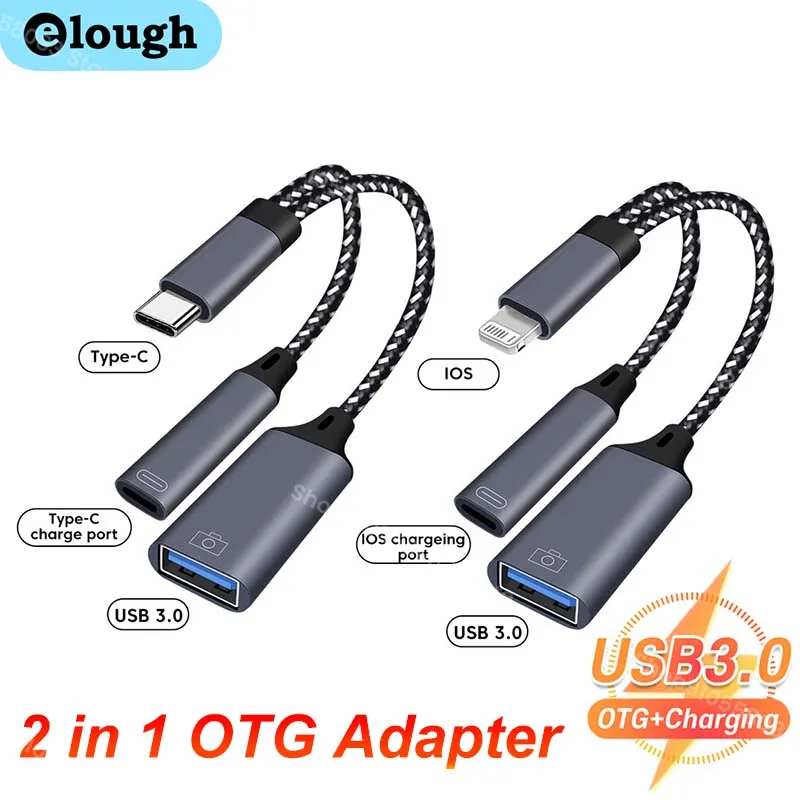 2 in 1 USB 3.0 OTG Charging Adapter For iPhone 14 13 12 11 Pro XS Max XR X 8 7 6s iPad U Disk Lighting Male to USB 3.0 Adapter