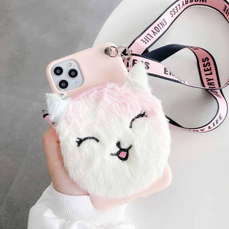 

Plush Cat Coin Purses Cases For Xiaomi Mi 11T Poco X3 C3 F1 F2 F3 X2 M2 M3 Pro Note 10 Lite CC9e Redmi 10 10X Unicorn Bag Cover