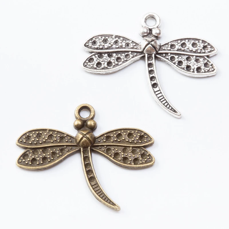 50pcs 29*34MM Zakka Style Wedding Creative Gift Alloy Animal Dragonfly Jewelry, Vintage Classic Handmade Diy Sweater Necklace Pe