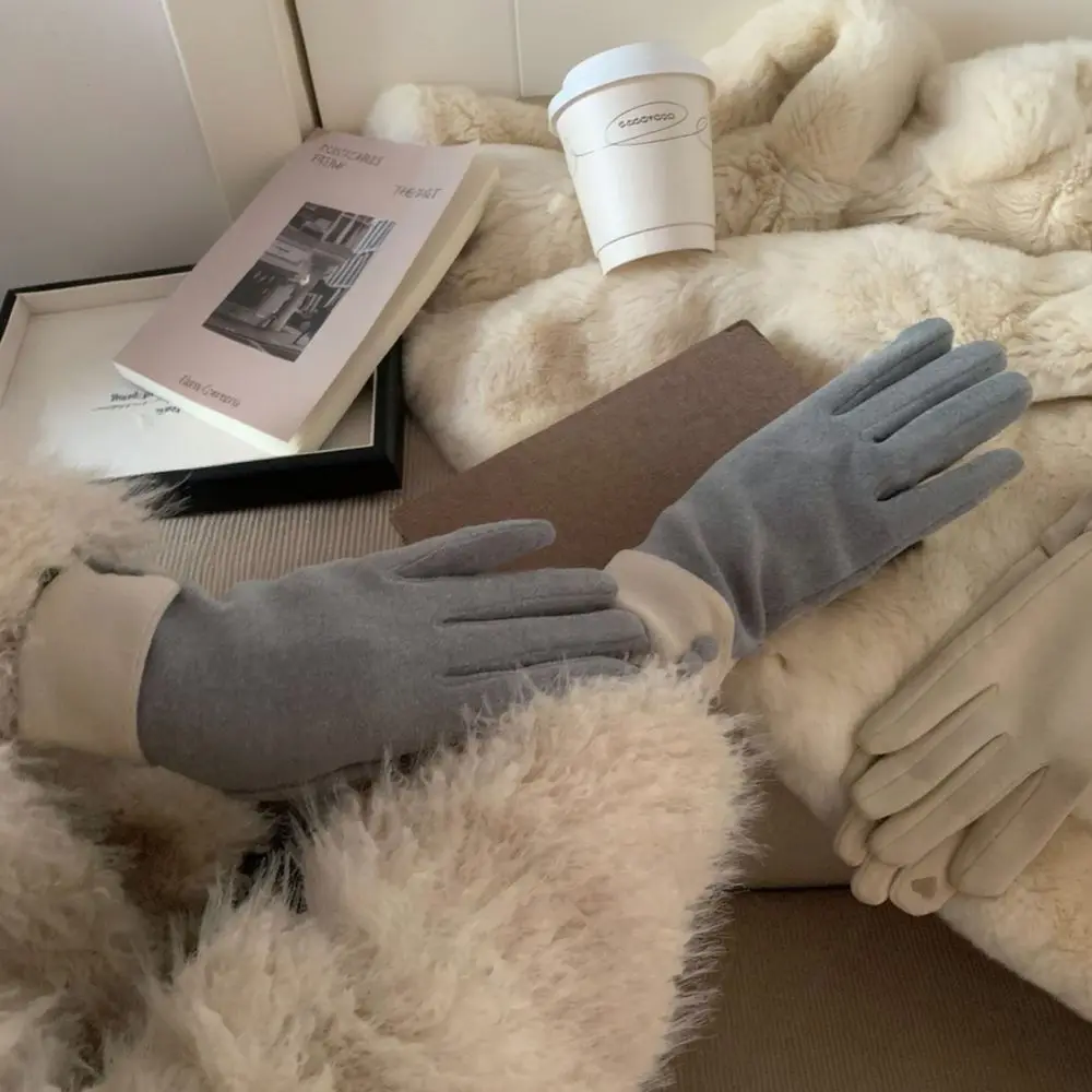 Touch Screen Thermal Gloves Winter Fashion Button Decoration Soft Thickened Fleece Lined Windproof Outdoor Cycling Commuter