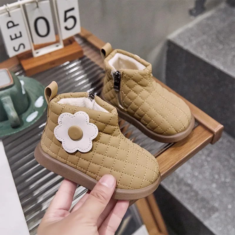 Boy Girl Winter Soft-soled Non-slip Walking Shoes Thickened Fleece-lined Baby Snow Boots Children Small-size Casual Cotton Shoes