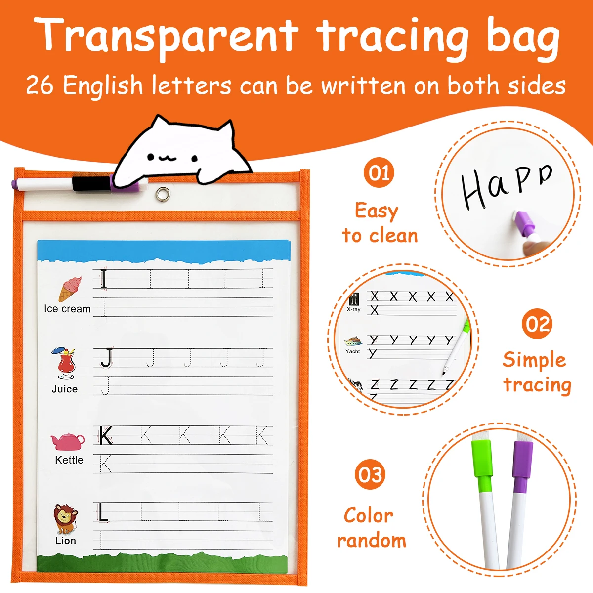 

Alphabet Practice Board for Kids, Ages 5-8, 26 Letters,Copying & Learning, Enlightenment, Reusable Erasable Pen Random Color