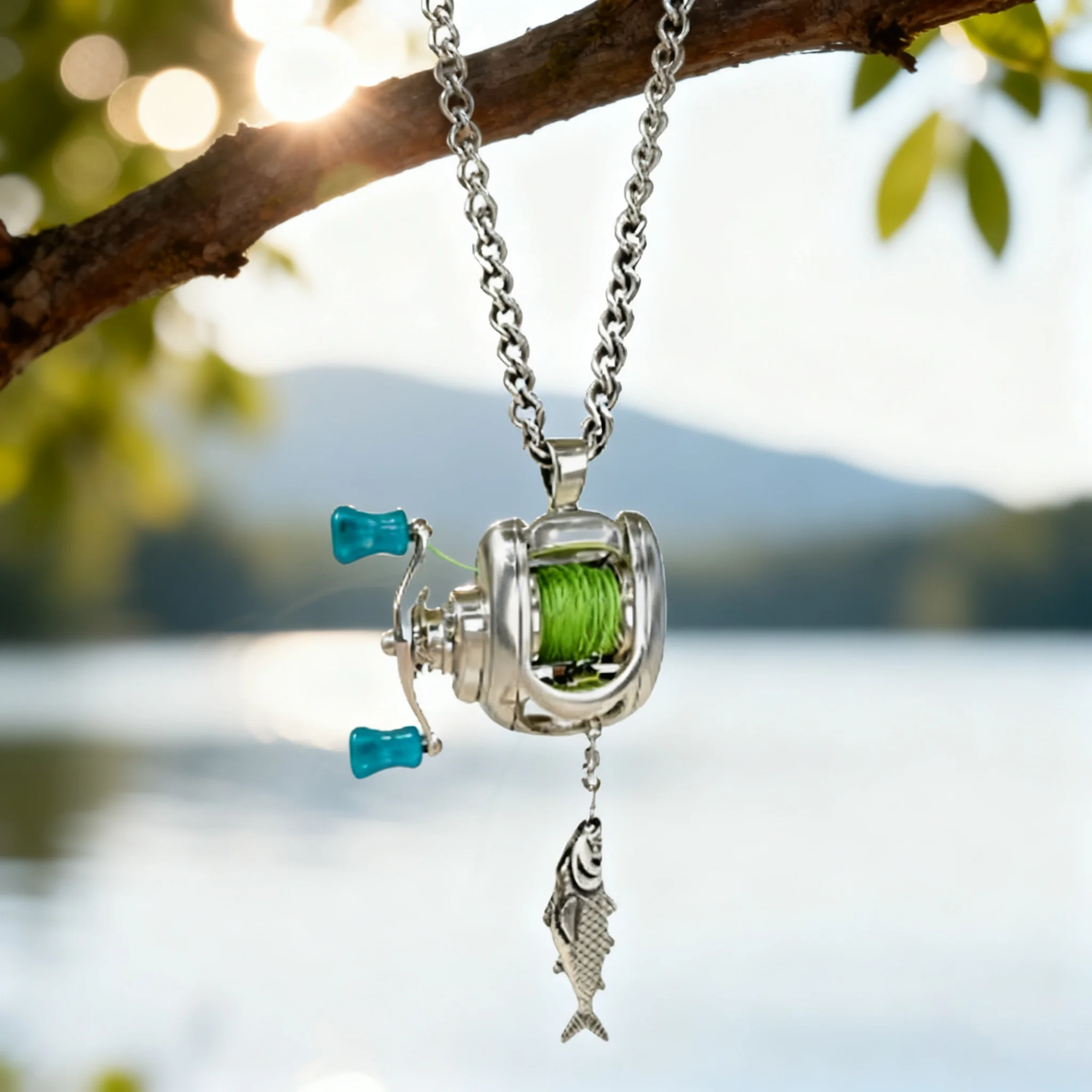 Rotating Handle Necklace Portable Spinning Reel Pendant Mini Casting Reels Pendant Comfortable Mini Fishing Reel Necklace