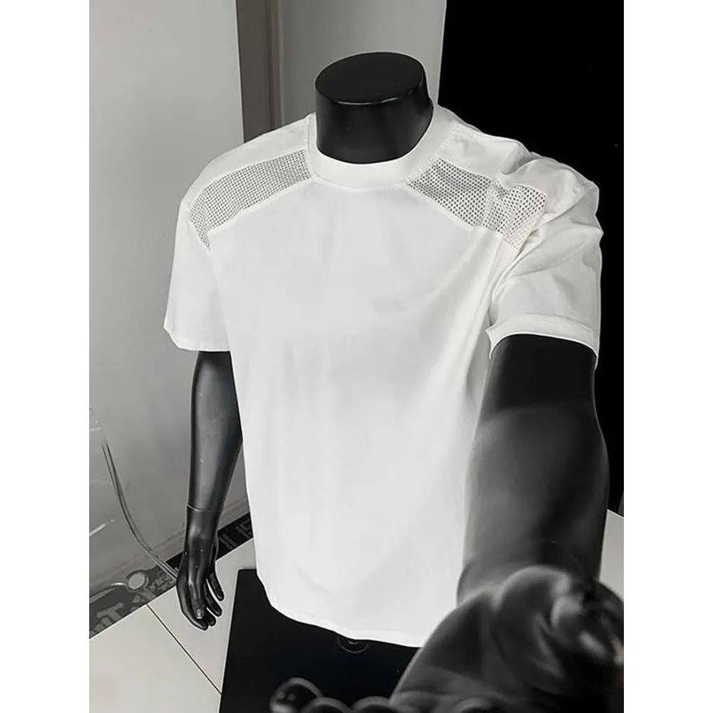 

Летняя мужская футболка большого размера (до 250 фунтов) в гонконгском стиле с контрастными вставками, коротким рукавом, маленьким воротником, повседневная, модная, из полиэстера...