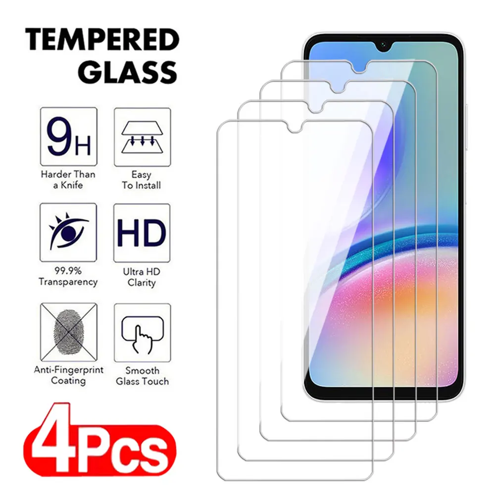 4Pcs 100D For Samsung Galaxy A35 A55 A05 A15 A25 4G 5G Transparent Tempered Glass Screen Protector  For Samsung A05S Glass Film