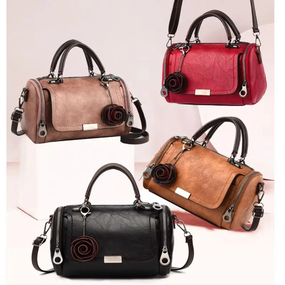 

Luxury Design PU Leather Shoulder Bag Solid Color Small Flower Pendant Designer Handbag Straddle Bag Women Use