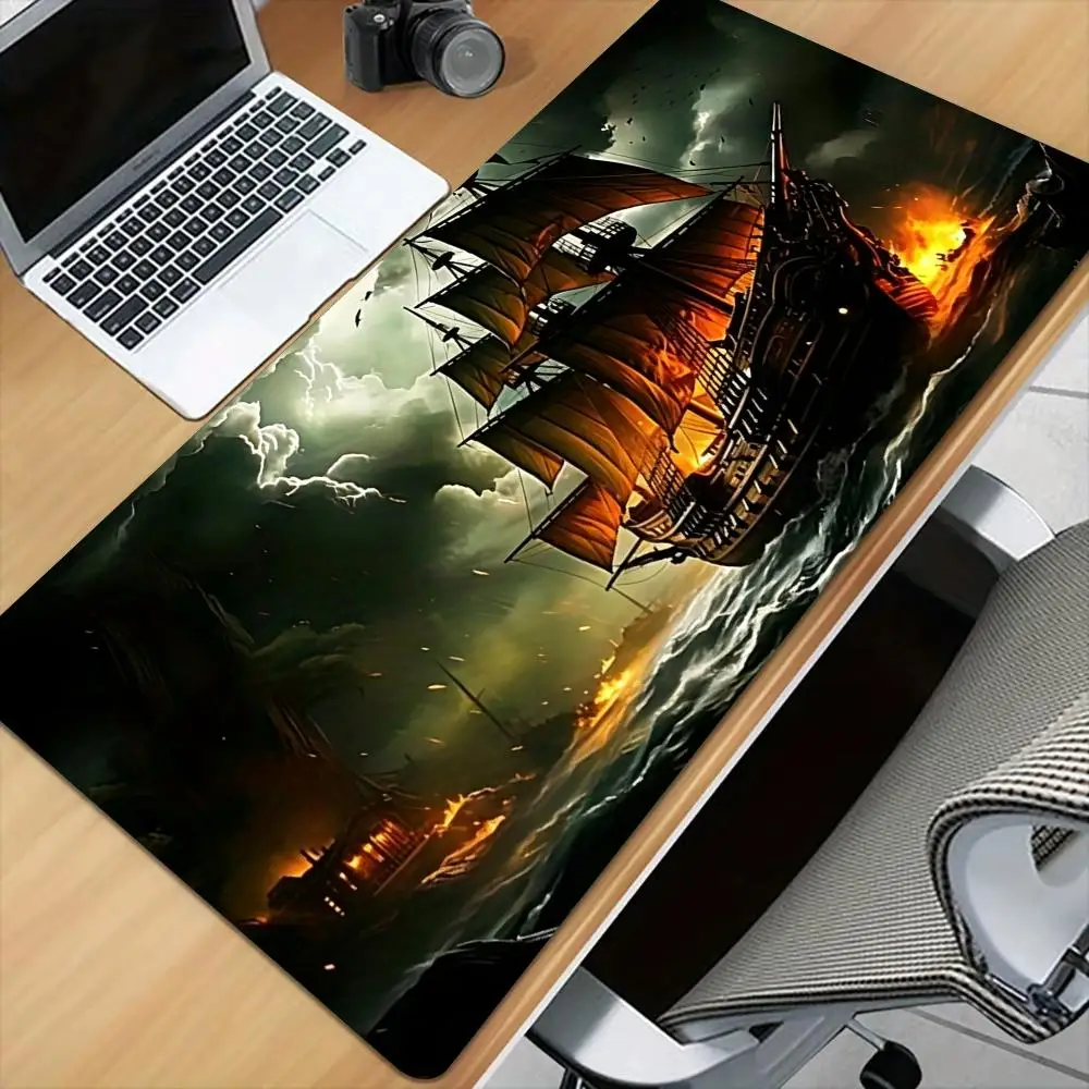 Ancient sailing ship Mouse Pad Desk Mat with Stitched Edge XXL Mousepads Rubber Anti-slip Gamer Keyboard Rug Gaming Mats Mauspad