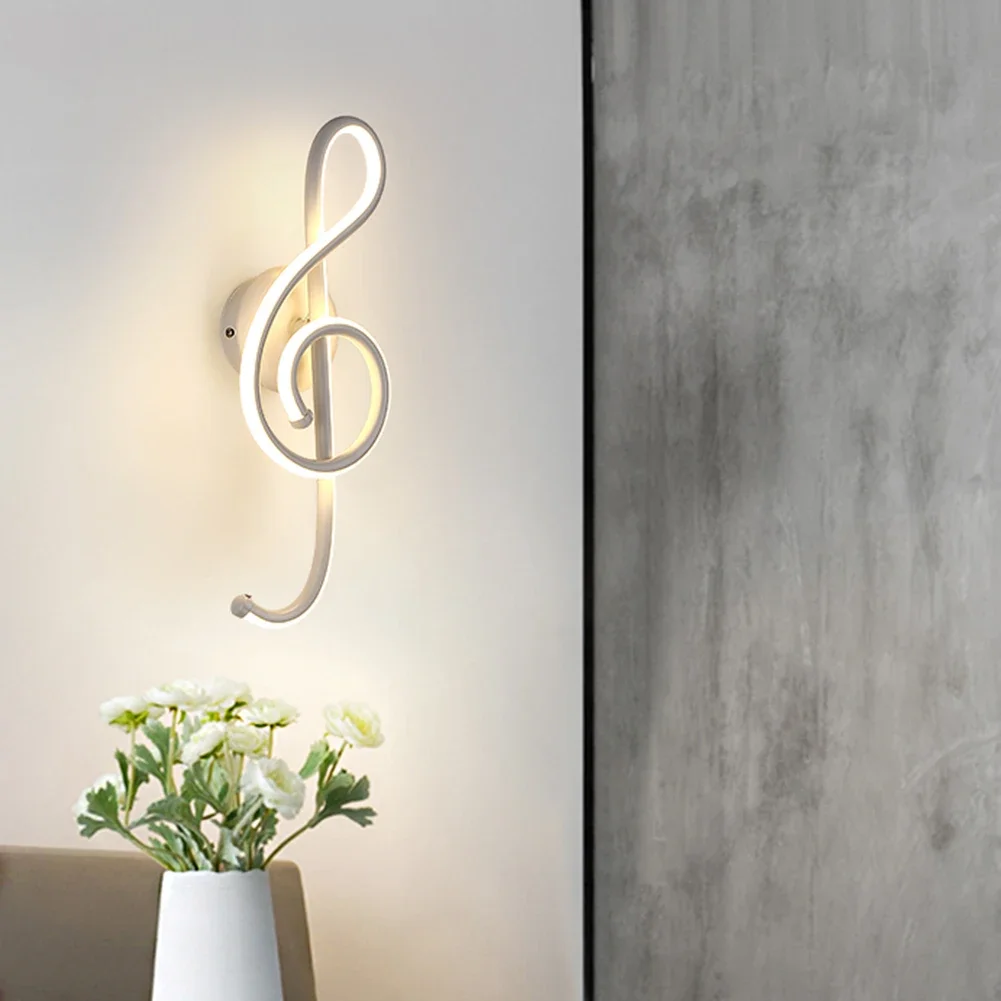 LED Wall Lamps Nordic Style Bedroom   Lights Music Clef Shape Living Room  Lighting Indoor  Warm /White Light