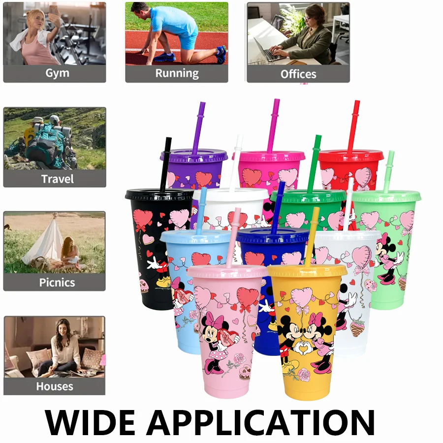 12 szt./opak. Kubki plastikowe z nadrukiem Disneya Myszka Miki i Minnie, 770 ml, kolorowe, na przyjęcia urodzinowe, do napojów, soków, kawy