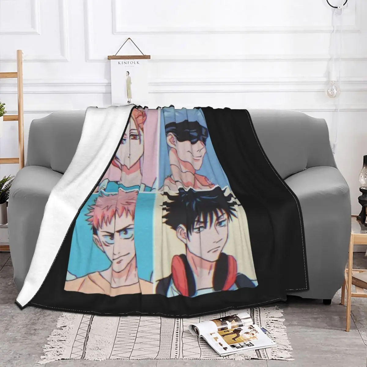 Manga Japanese Anime Jujutsu Kaisen Blanket Coral Fleece All Season Gojo Satoru Soft Throw Blanket for Sofa Couch Bedding Throws