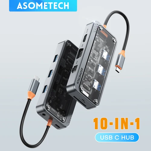 ASOMETECH-estación de acoplamiento 10 en 1, concentrador USB C PD 100W tipo C USB 3,0 a HDMI-TV 4K RJ45 VGA, estación de acoplamiento para ordenador portátil para Macbook Lenovo