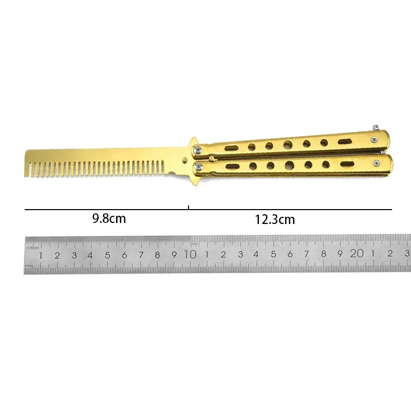 Stainless Steel Foldable Comb Portable Practice Training Butterfly Knife Balisong Comb Beard Moustache Brushe Salon Hairdressing