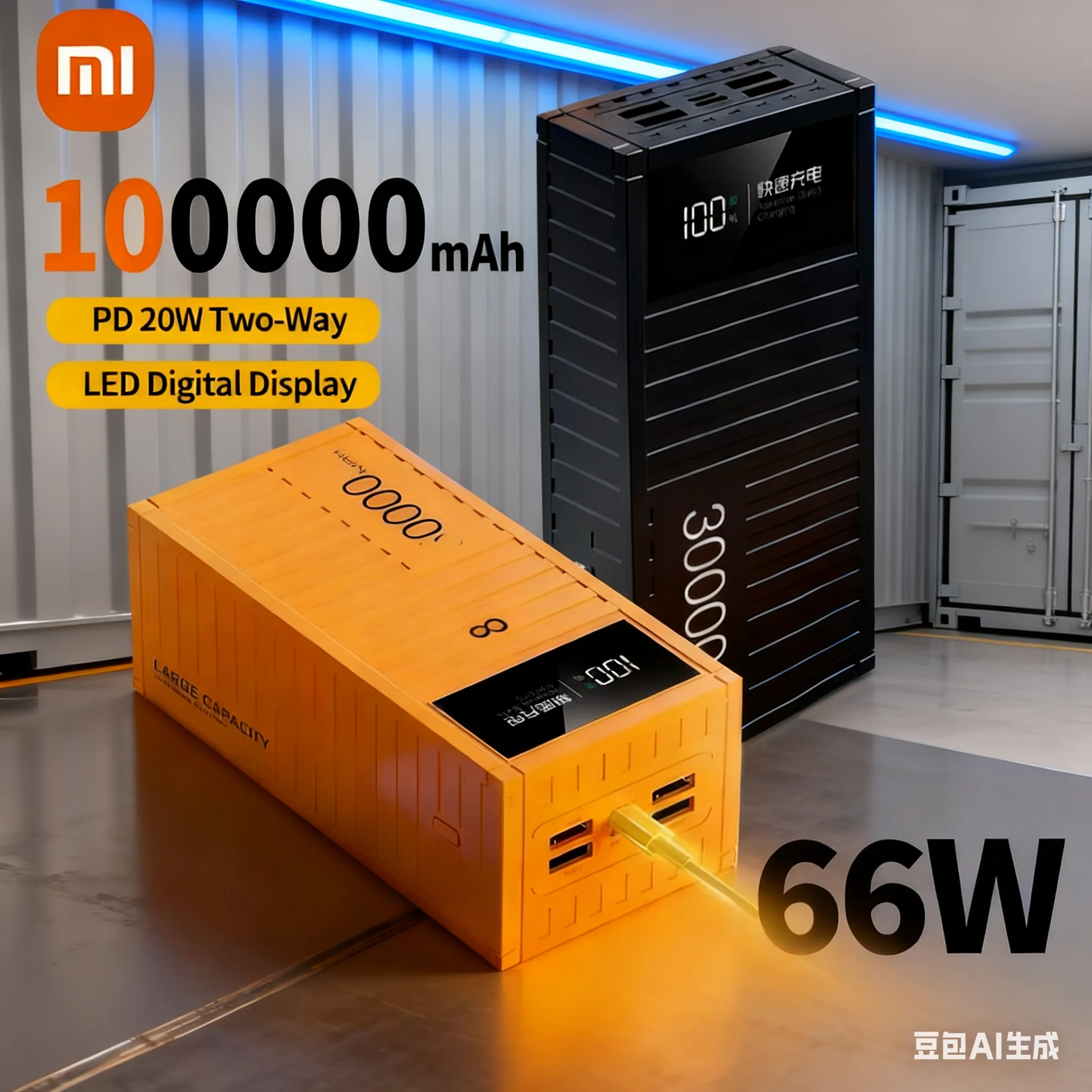 Xiaomi Container 200000mAh Large Capacity Portable Powerbank external Mobile Battery Charger External Power Bank For IPhone