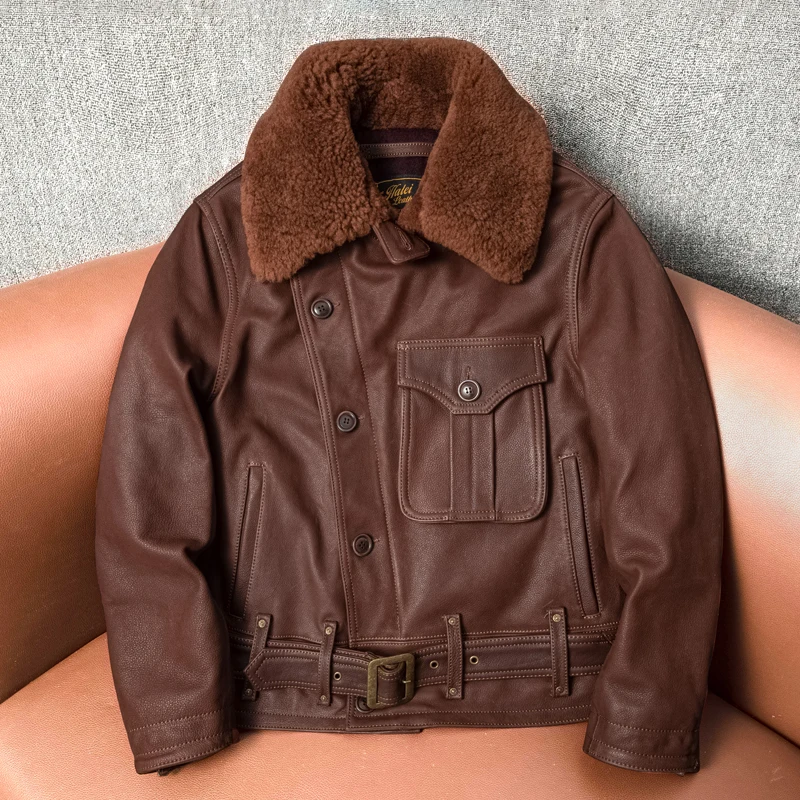 

Ретро верхний слой из воловьей кожи, мотоциклетное пальто из натуральной кожи, мужская осенне-зимняя верхняя одежда, модное стеганое пальто