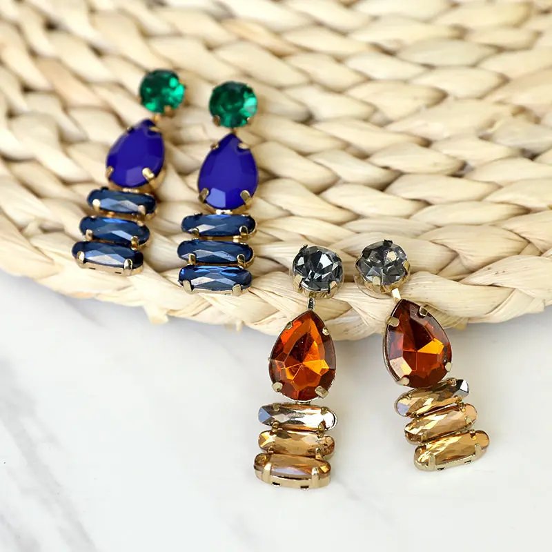 Geometric Splicing Crystal Glass Stud Earrings Multi Color Available Trendy Personality Minimalist Ear Jewelry Versatile Women