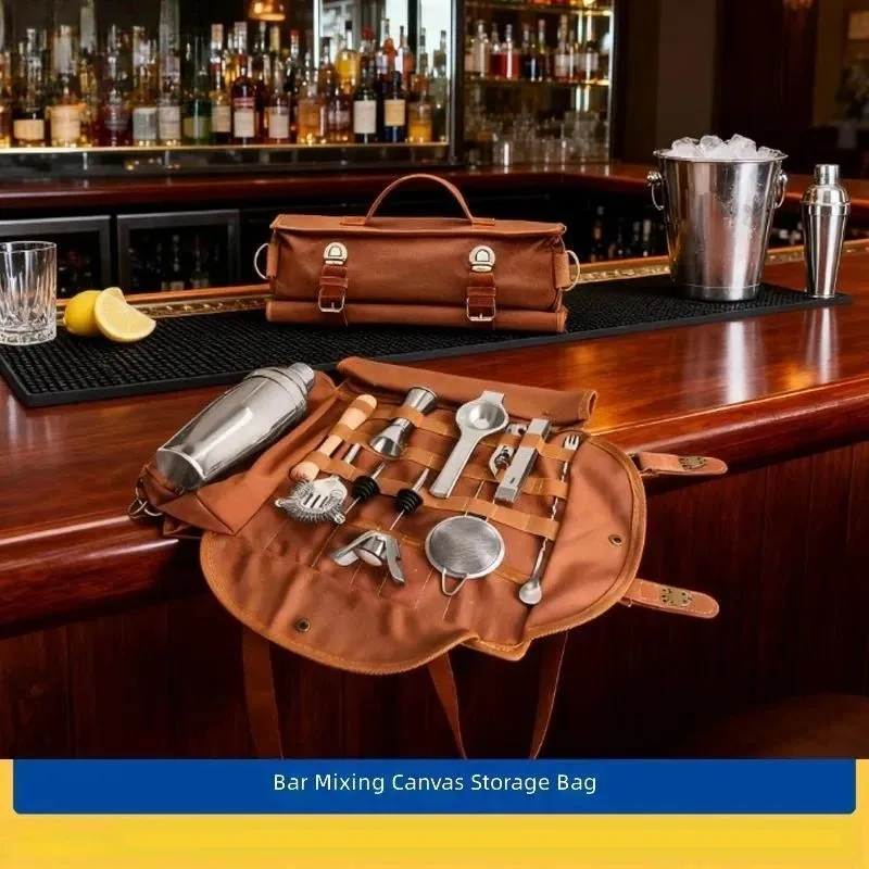 for Shoulder Bartending Equipment Storage Bag Canvas Bar Tools Organizer Pouch for Bartender Accessories Carry Case