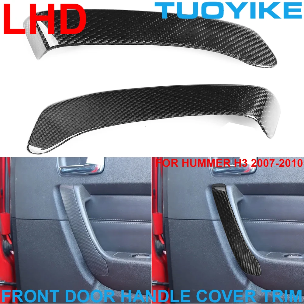 Car Real Carbon Fiber Interior Front Door Pull Handle Trim Left Right Cover Panel Frame Decoration Racing For Hummer H3 2007-10