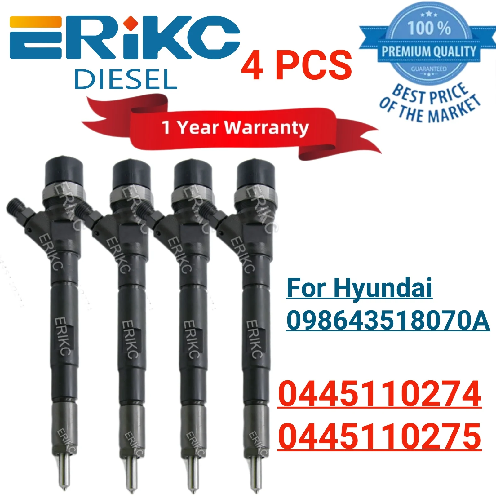 33800-4A500 Common Rail Injector 0445110275 Auto Fuel 0445110274 Diesel Injector 0 445 110 275 For Hyundai Starex KIA Sorento