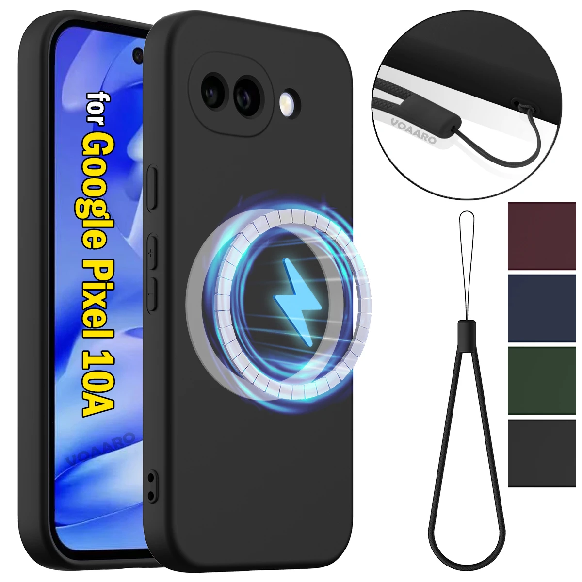 

Мягкий чехол из жидкого силикона из ТПУ для Google Pixel 10A, чехол для Google Pixel 10A, магнитный чехол для беспроводной зарядки с ремешком