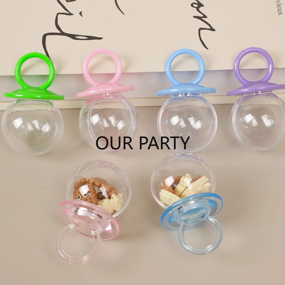 6Pcs Plastic Pacifier Nipple Candy Boxes Gender Reveal Theme Transparent Gift Packing Box for Baby Shower Birthday Party Decor