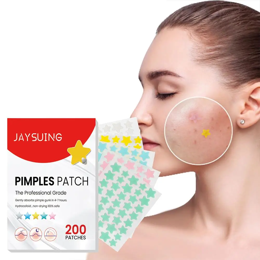 Cute Star Acne Removing Patch, Máscara de acne, Patch invisível, Remoção de manchas faciais, Pimple Sticker, Colorido, 200 Pcs