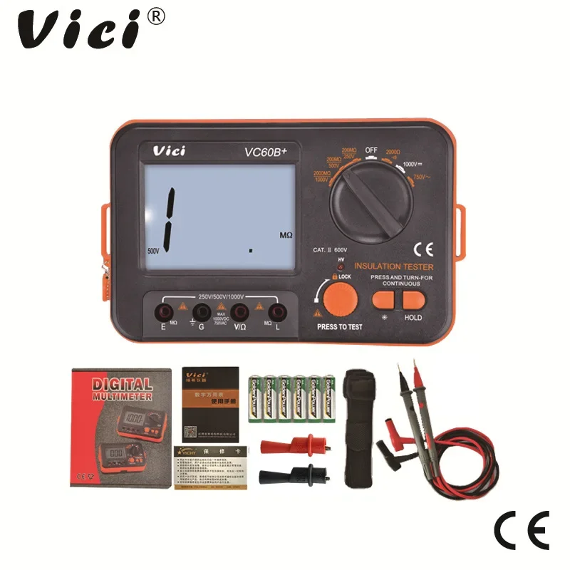 Imagem -02 - Isolamento Digital Resistência Tester Vici Megohm Medidor Anti Alta Tensão e Alarme de Entrada de Curto Circuito Vc60b Mais 250v 500v 1000v