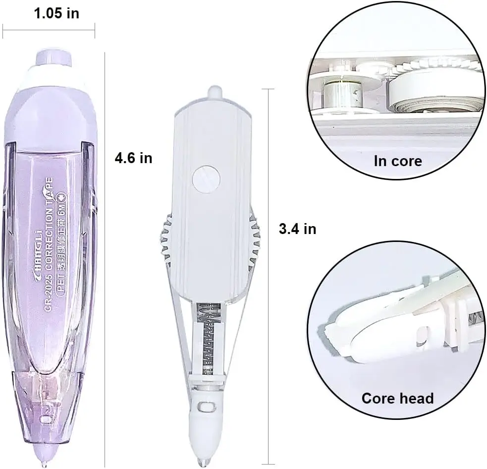 Retrátil White Out fita corretiva, aplicador com 8 Whiteout substituição, escola e material de escritório