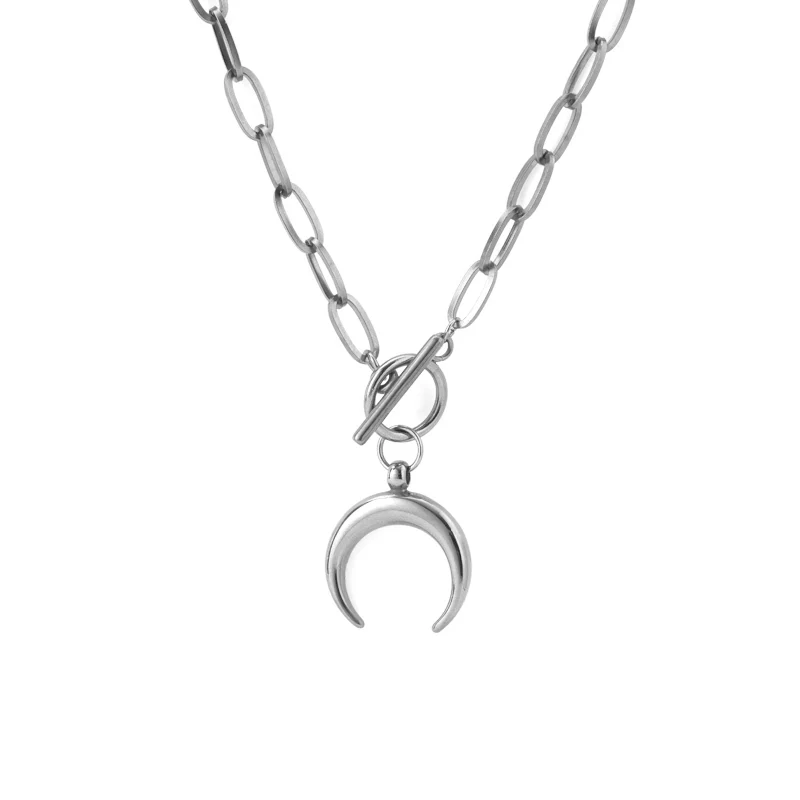 Stainless Steel Crescent Half Moon Necklaces Metal Ox Horn Luna Necklace Chunky Heavy Duty Chain Toggle Choker Collar