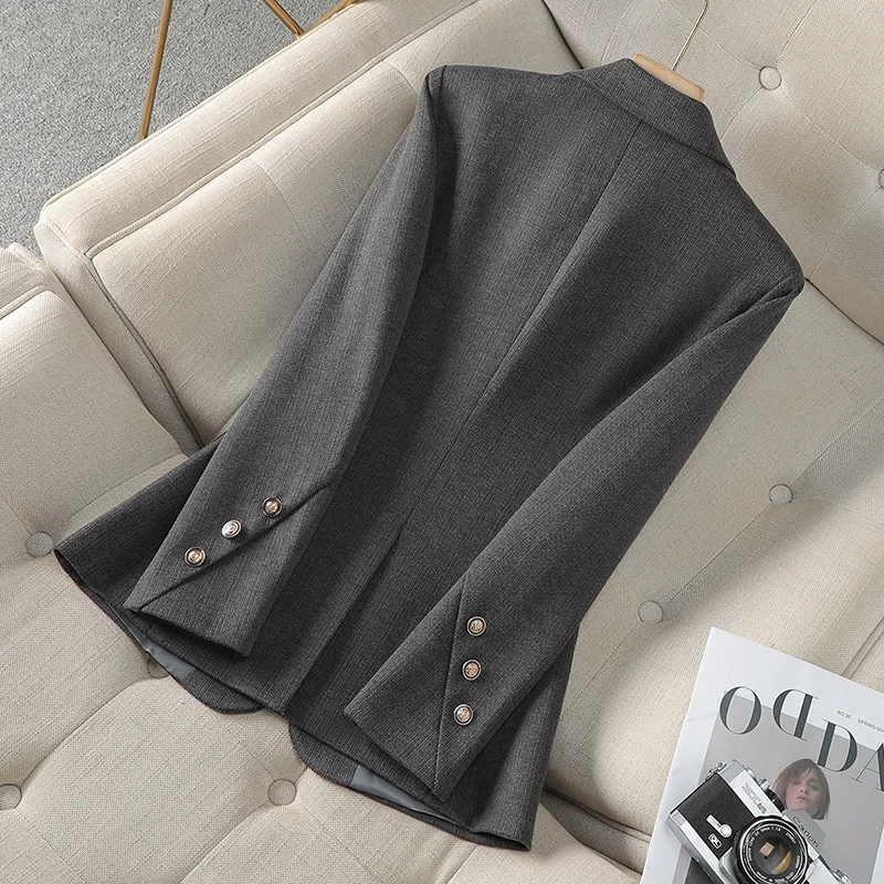 Women Formal Blazer Ladies Gray Coffee Female Long Sleeve Single Button Business Work Wear Jacket Autumn Winter Female Outerwear