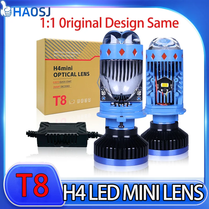 HAOSJ Universal H4 Led Headlight Mini Lens Assembly For Cars Motorcycles New Model Y8 Gold Spotlights High Brightness Waterproof