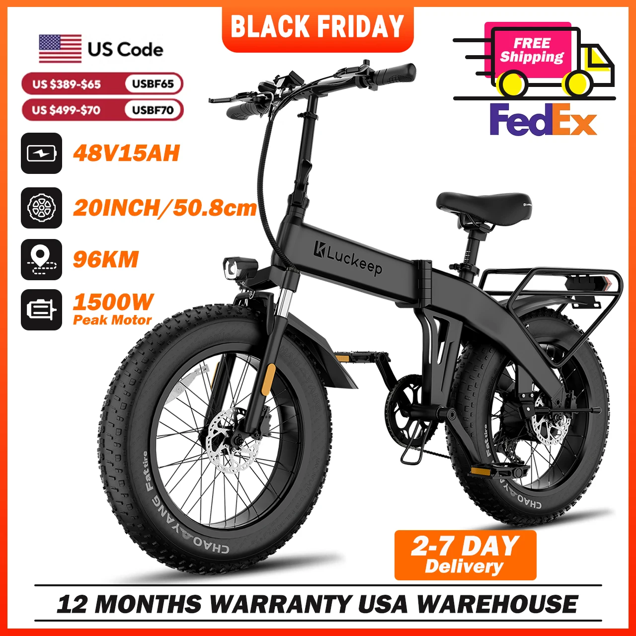 

Luckep X1 Lite Folding Electric Bike for Adults 1500W Peak Motor,28MPH60 Miles,15AH 20 x 4.0 Fat Tire Ebike with NFC/Anti-Theft