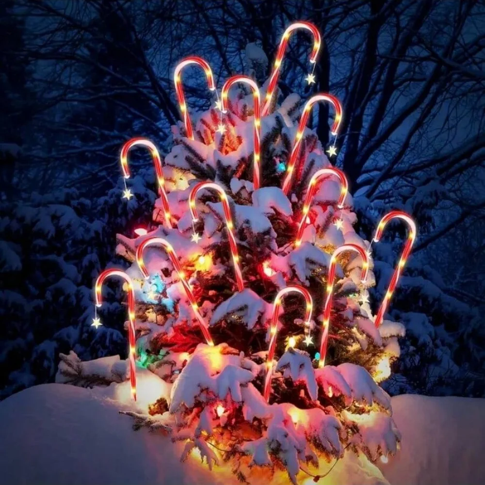 5 шт./8 шт. рождественская солнечная красная и белая звездная трость, 8 режимов освещения, подходит для украшения вечеринки и рождественской атмосферы