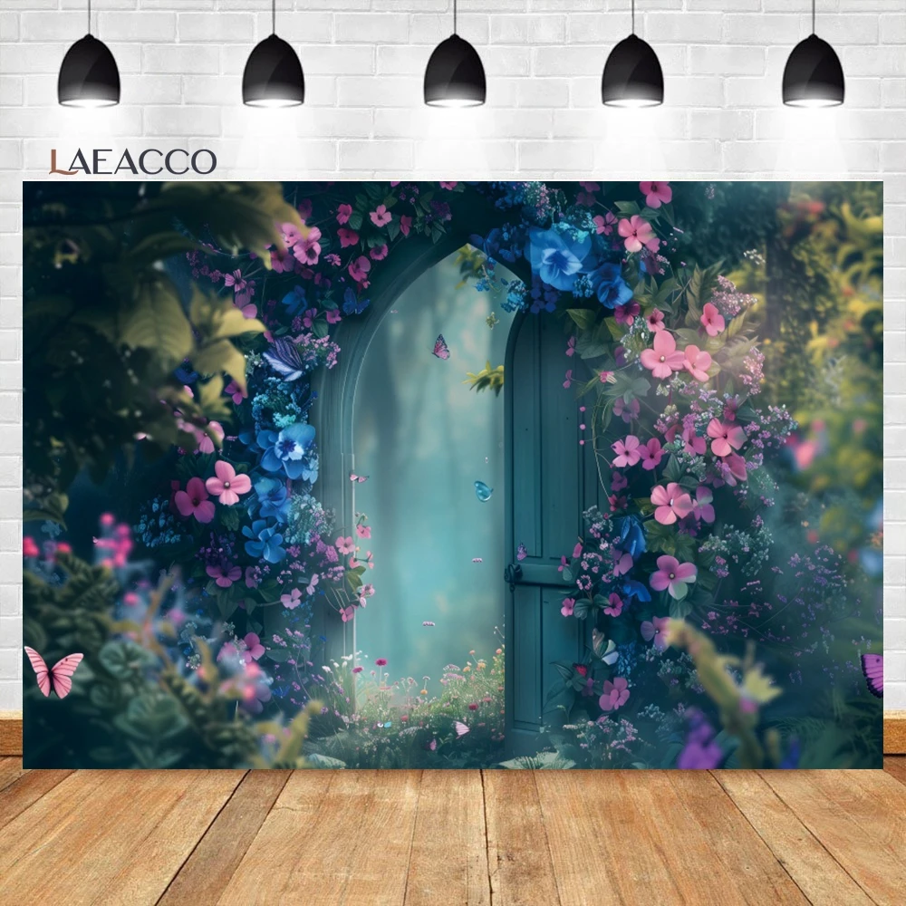 Laeacco Fantasy Forest Garden Backdrop Spring Fairy Flowers Butterfly Girls Birthday Wedding Porttrait Photography Background